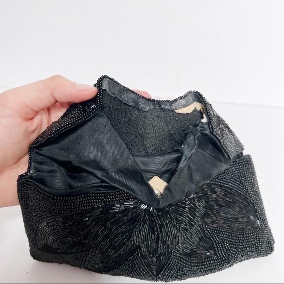Vintage 50’s La Regale Original Black Beaded Flower Clutch Purse - Picture 4 of 6